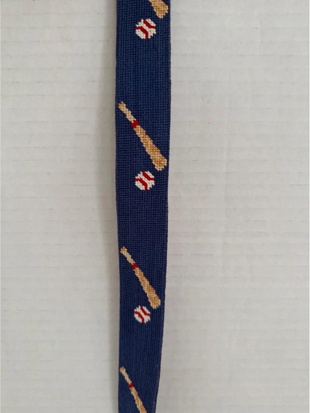 Smathers & Branson Needlepoint Belt Size 36 Baseball Bats Balls Blue Leather Vtg